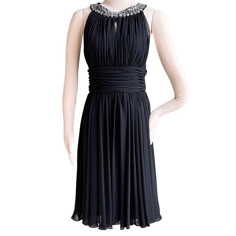 JS Boutique Sequin Beaded Keyhole Halter Black Chiffon Cocktail Dress Si…